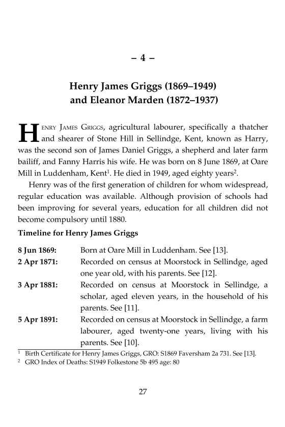 Ancestor narrative page from the family history book